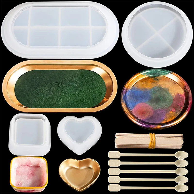 

DIY Square, Love Tray Jewelry Epoxy Mold, Oval Disc Storage Silicone Mold Set, Home Decoration、Storage Box Mold Tool