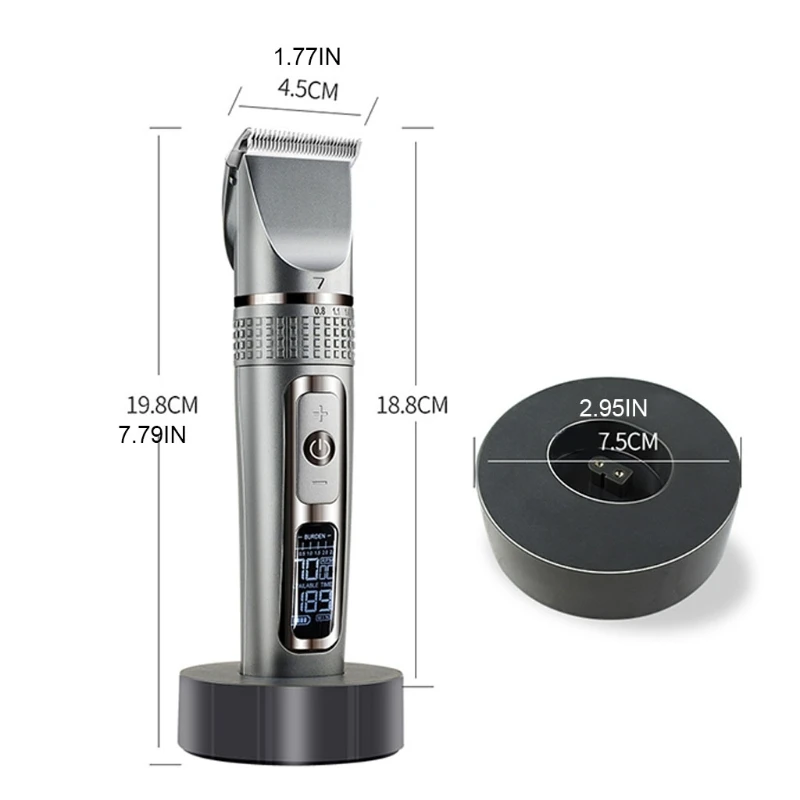 

Multifunctional Men Hair Clipper 5 Gears Cordless Hair Trimmer Barber Clippers Standing Recharge Dock w/ LCD Display