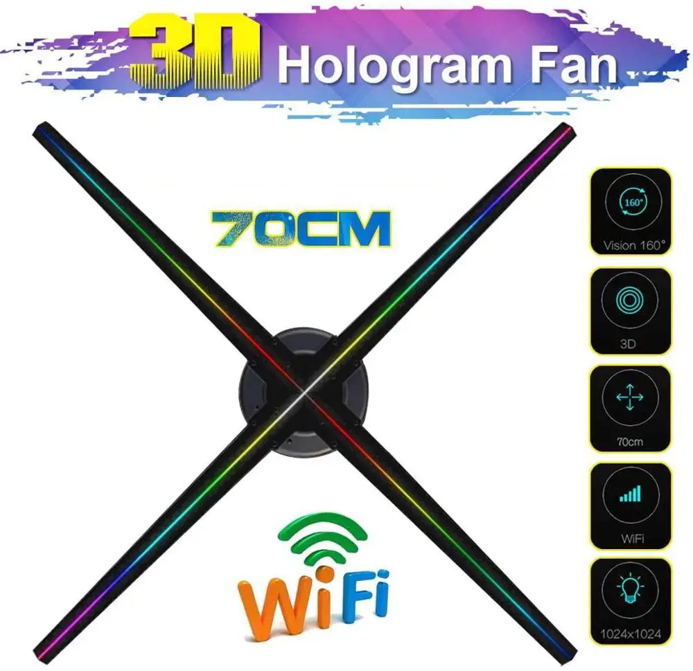

70 см 3D Голограмма рекламный дисплей wifi логотип проектор светодиодный голографический вентилятор голограма ologramma проектор