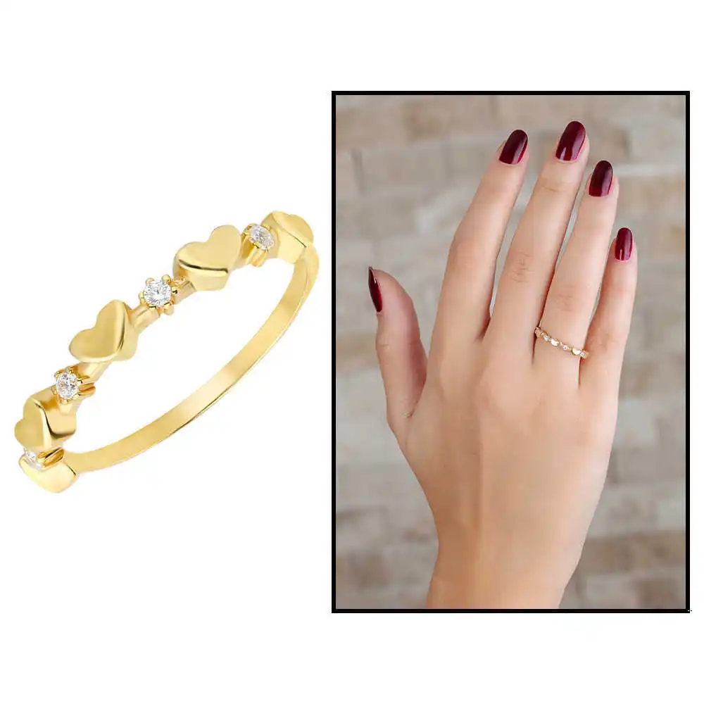 

Zircon Stone Row Heart Design Gold Color 925 Sterling Silver Lady Ring