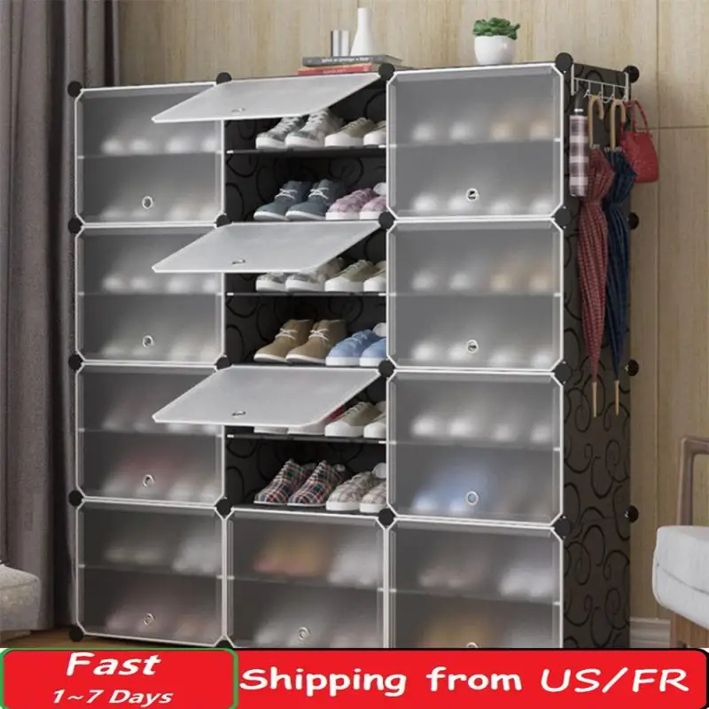 

4 Layers Shoe Rack Stackable DIY Closet Organizer Shoes Clothes Storage Box Space-saving Dustproof Shoe Cabinet With Door HWC