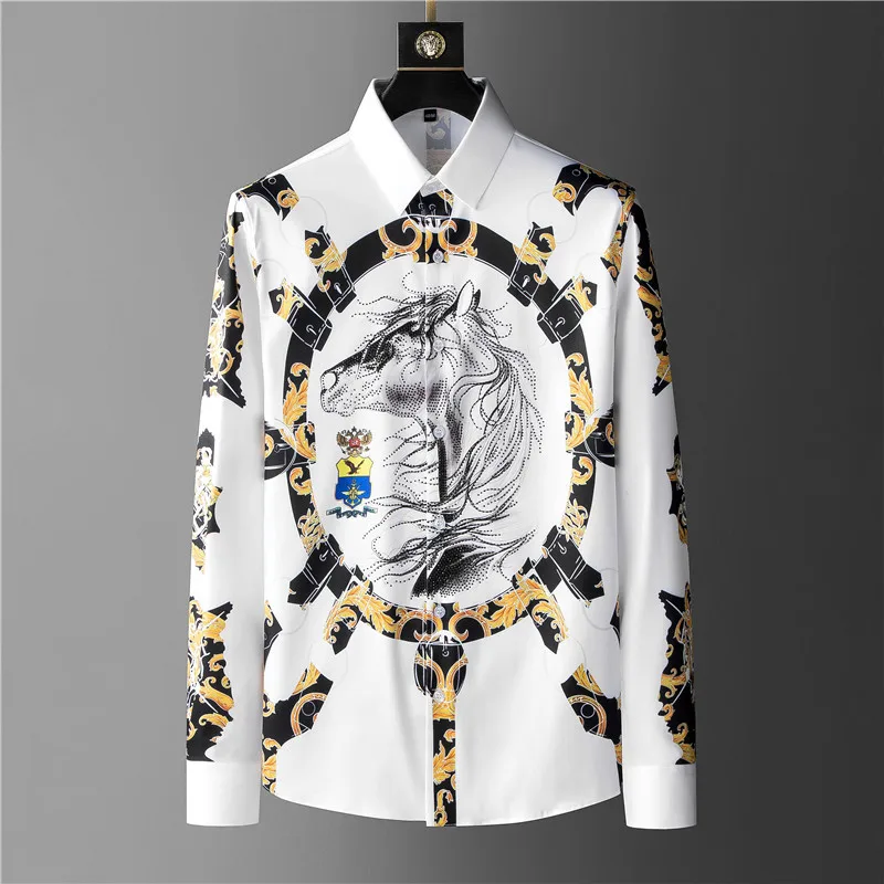 Роскошные животные со Стразами Рубашка мужская длинная Mouw Camisa рубашка Мужская