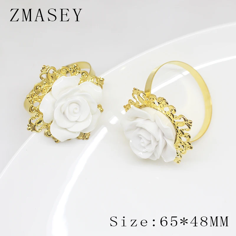 

4/6 Pcs/Set, Napkin Ring, Party Party, White Rose DIY Hand-Decorated Gold Ring