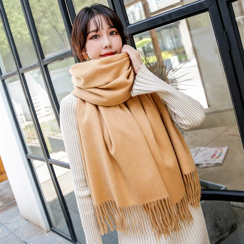 2021 зимний шарф для женщин смешивание шерсти однотонные платки и обертывания дам