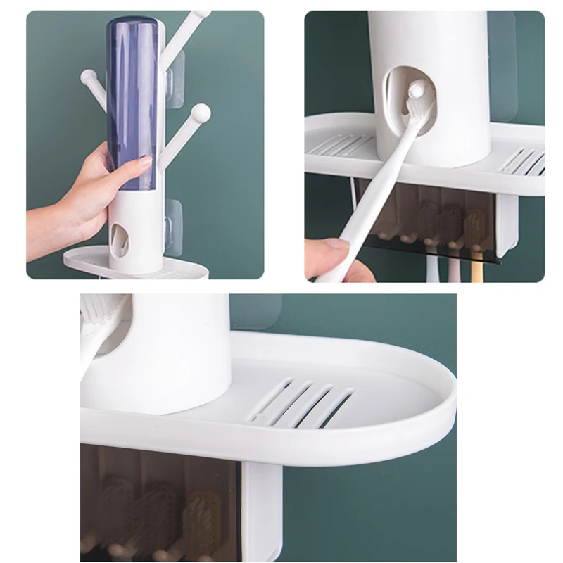 

Toothbrush Holder Wall Mounted Eco-Friendly Toothbrush Holder Bathroom Integrated Toothpaste Dispenser Closed storage Gift Cup
