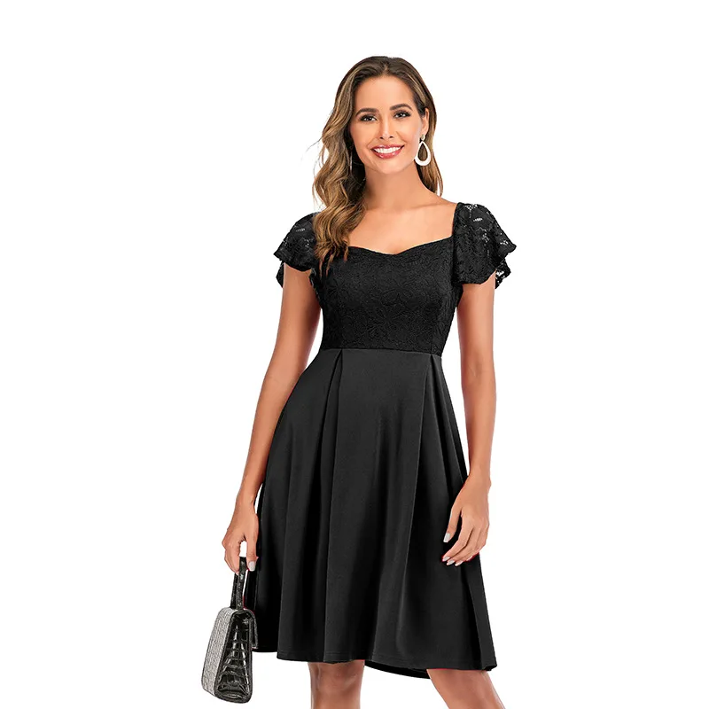 

2021 Fall/Winter Hot Women's V-neck Sleeveless Sexy Lace Dress Tuxedo Dress