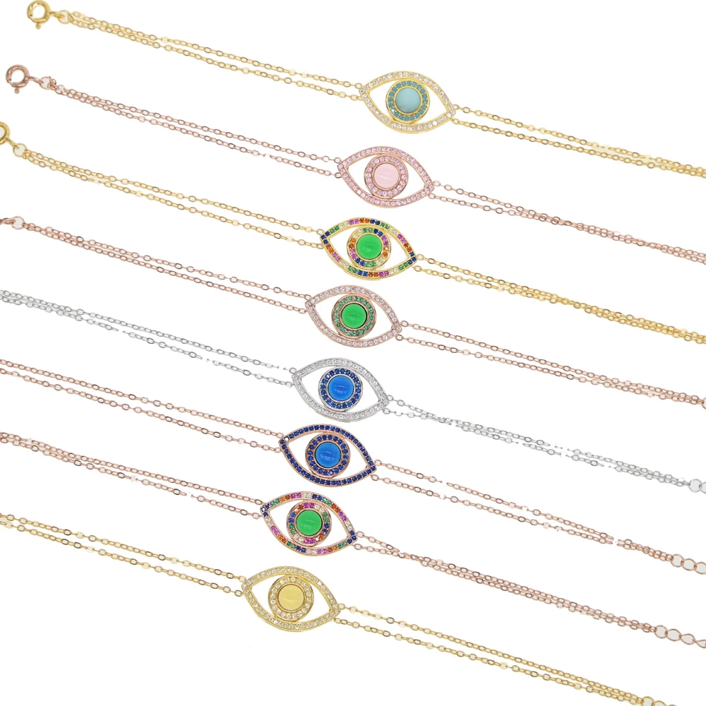 Натуральная 925 стерлингового серебра Красочные сглаза браслет цепь 8 видов