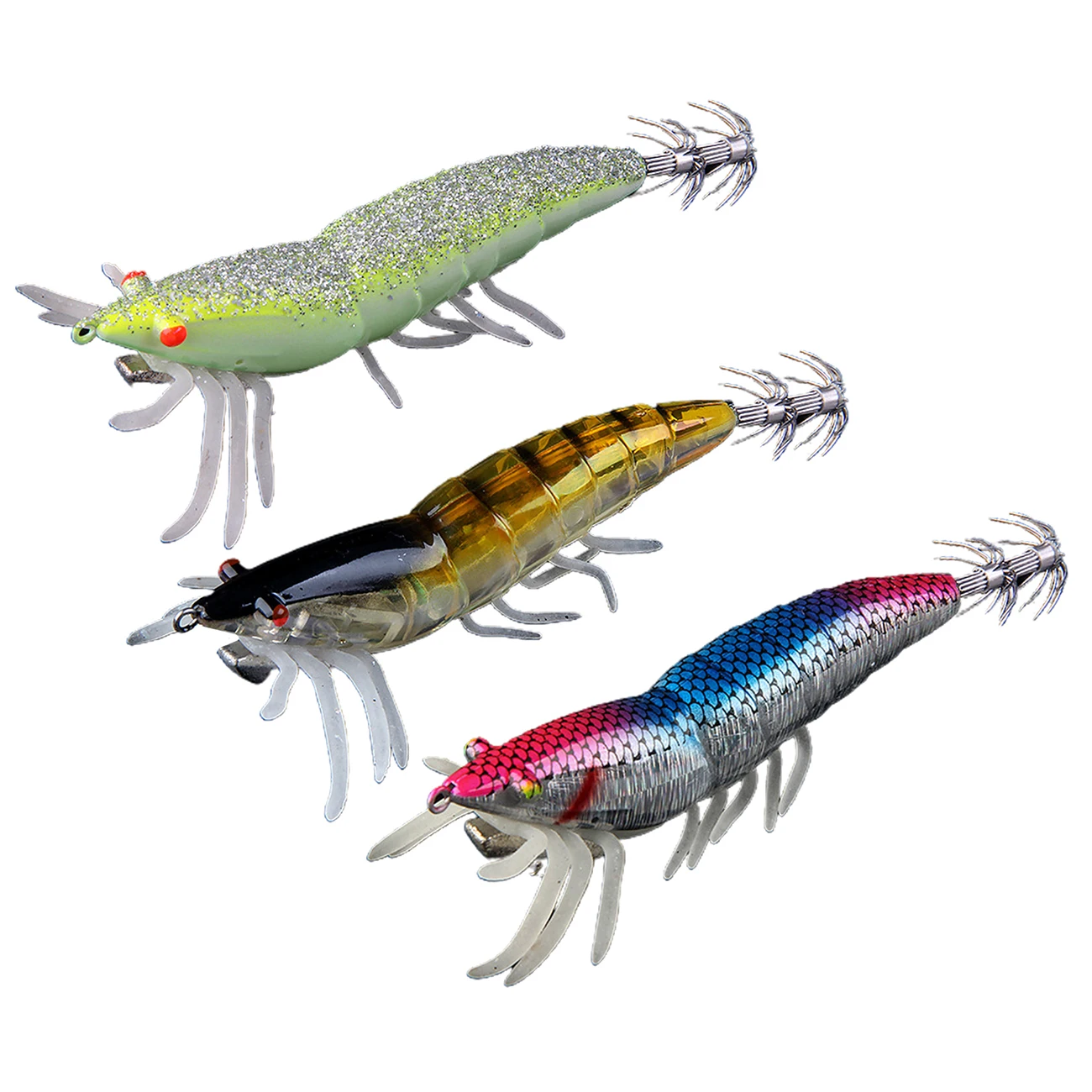 

1Pc 3D Fishing Lures Shrimps Prawn Luminous Squid jigging Artificial Lure Noctilucent Bait with Squid Jigs Hook