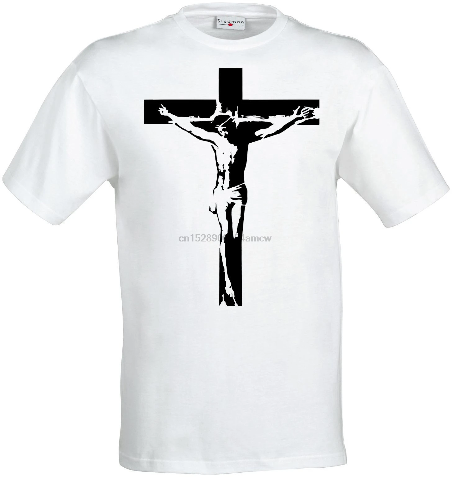 Стильная белая футболка для мужчин (доступна женщин) с изображением Иисуса