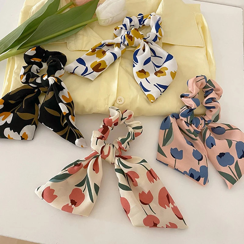 

New Chiffon Bowknot Elastic Hair Bands For Women Girls Solid Color Scrunchies Headband Hair Ties Ponytail Holder Hair Accessorie