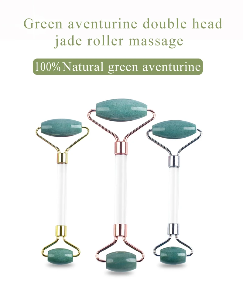 Роллер для лица из натурального авантюрина с двумя головками Нефритовый