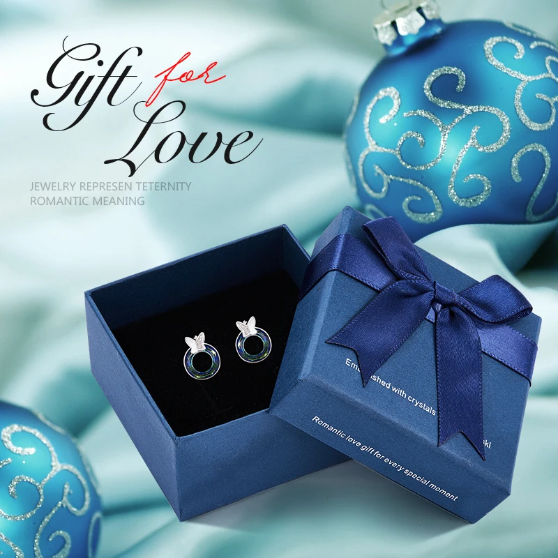 Silver in box Cdyle женские модные ювелирные изделия медные серьги-гвоздики с кристаллами полые круглые серьги из розового золота с бабочкой - Окраска металла: Silver in box