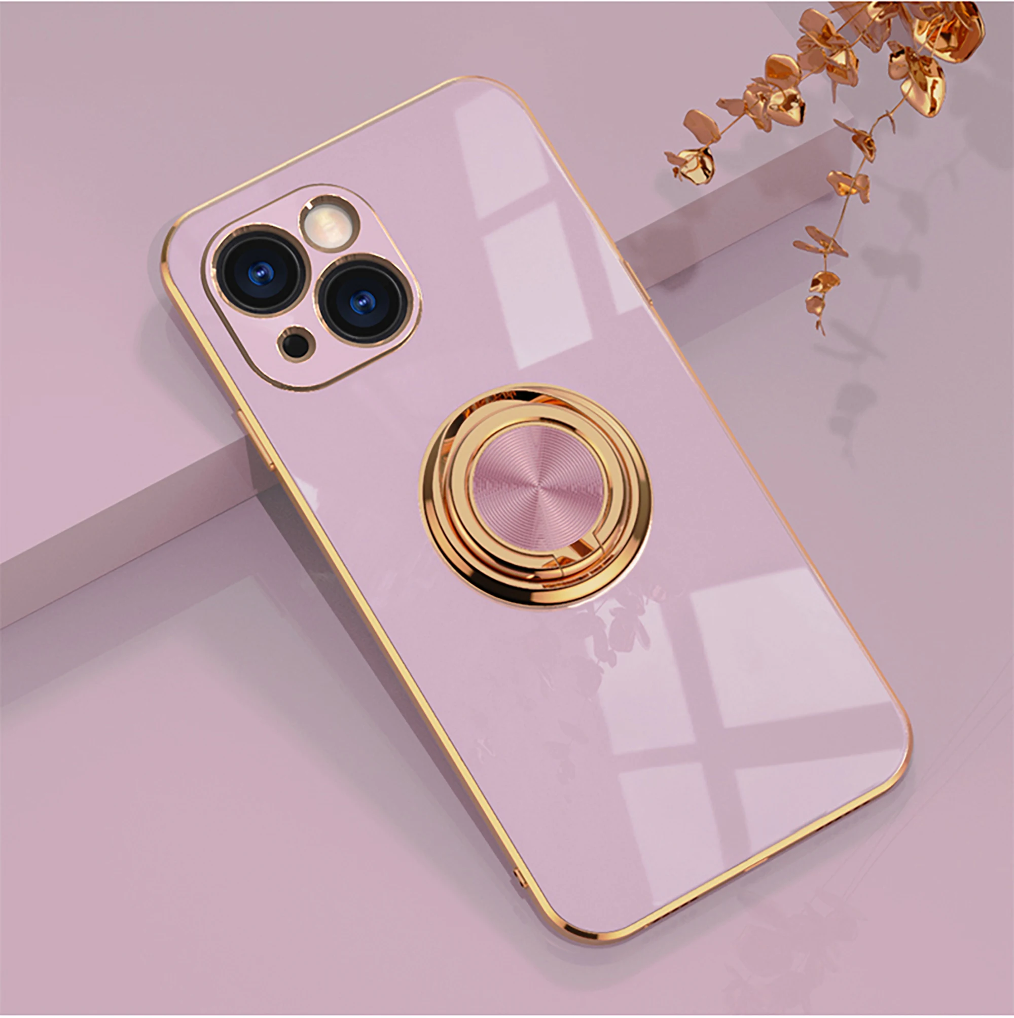 

Luxury Plating Stand Ring Cover Case For iPhone 13 12 11 Pro Max X XR XS Mini 7 8 Plus Soft Silicona Magnetic Phone Shell funda