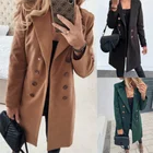 Женский двубортный Блейзер, длинное винтажное пальто, теплая черная куртка, зима 2020