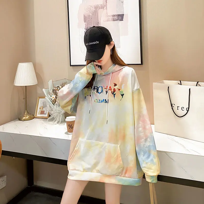 

Lazy style tie-dye hooded women thin spring 2021 new Korean version of loose fried street ins tide clothes couple y2k streetwear