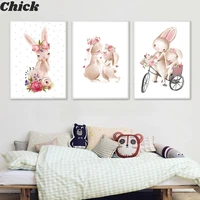 bunny poster paintings animal nursery wall art print rabbit canvas painting flower nordic wall picture girl baby room decoration