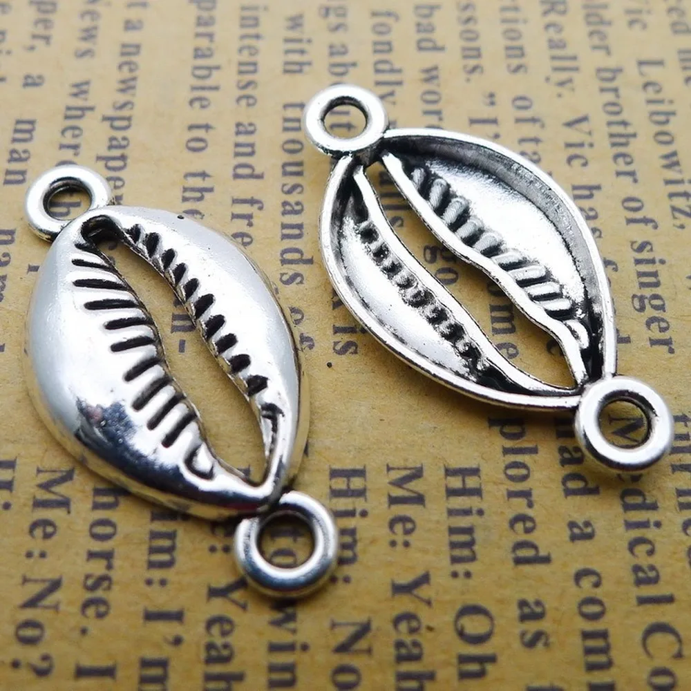 

150pcs Shell Charms 14mm x 28mm DIY Jewelry Making Pendant antique silver color
