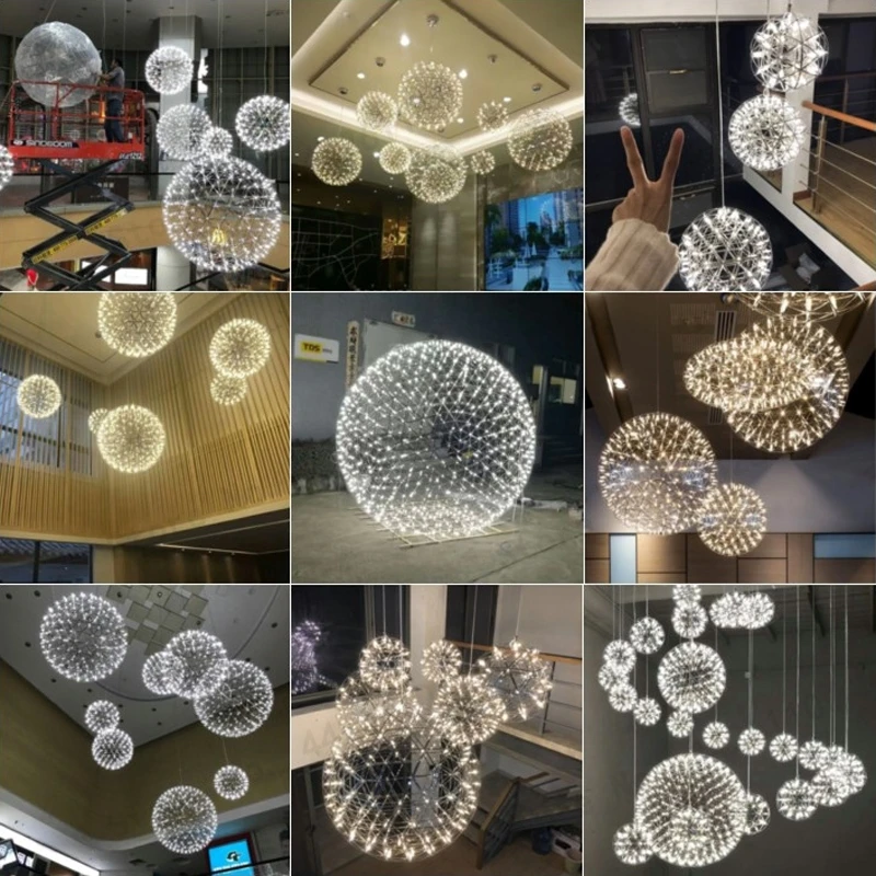 

Modern Creative Firework LED Pendant Lights Stainless Steel Large Ball Lighting Fixture Hanging Lamps for Hotel Hall Decoration