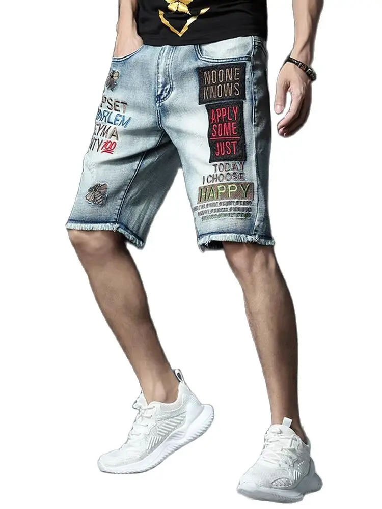 

Men's new summer straight pants Water washed Embroidery shorts