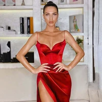 sexy slim dress long evening party dress ruched pleat split sexy summer prom wear solid stain elegant midi dresses women 2021