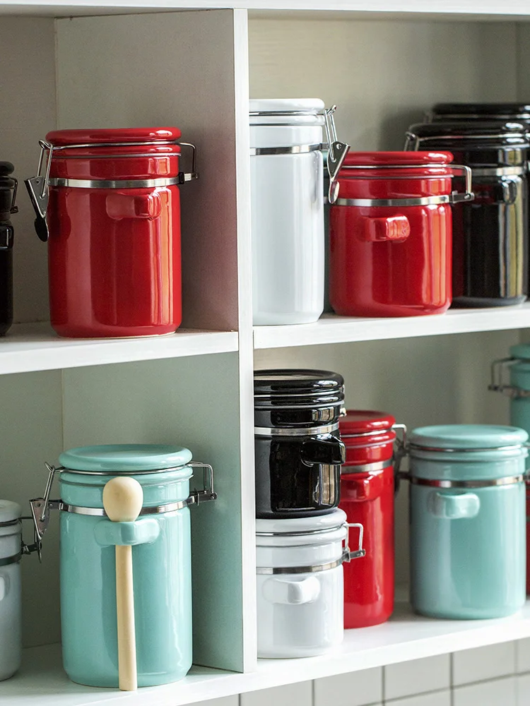 Керамика запечатанные банки с крышкой Ложка твердого Чай Кофе Хранение