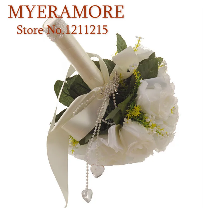 2019 белые розы Свадебные букеты Искусственные цветы ручной работы buque casamento