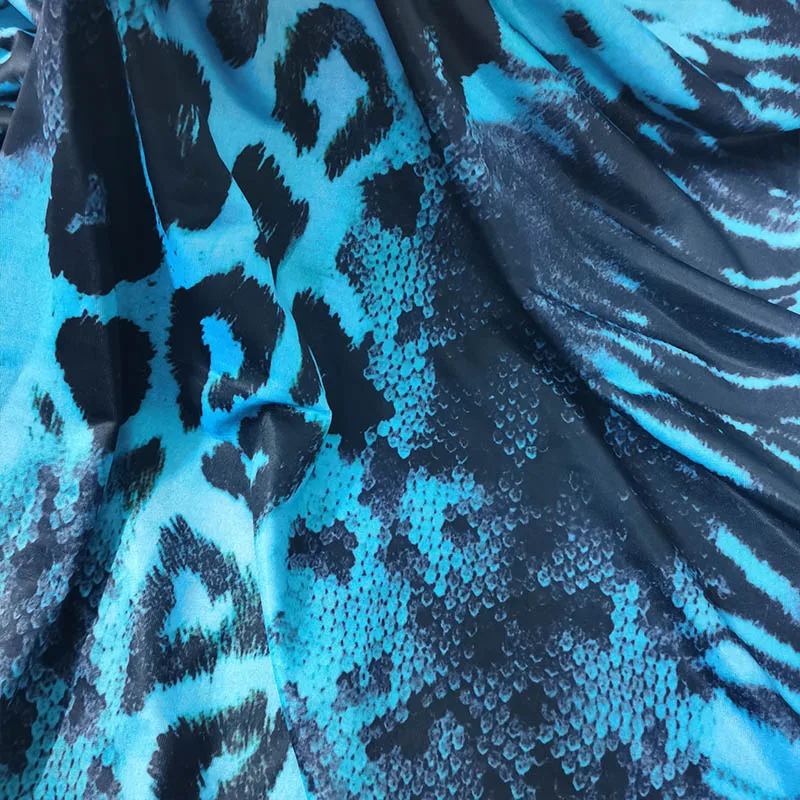 Good Blue Snake Pattern Swimming Suits Fabric Leopard Printing Knitted Elastic Cotton/Spandex Fabric Diy Sewing Swimsuit/Dress