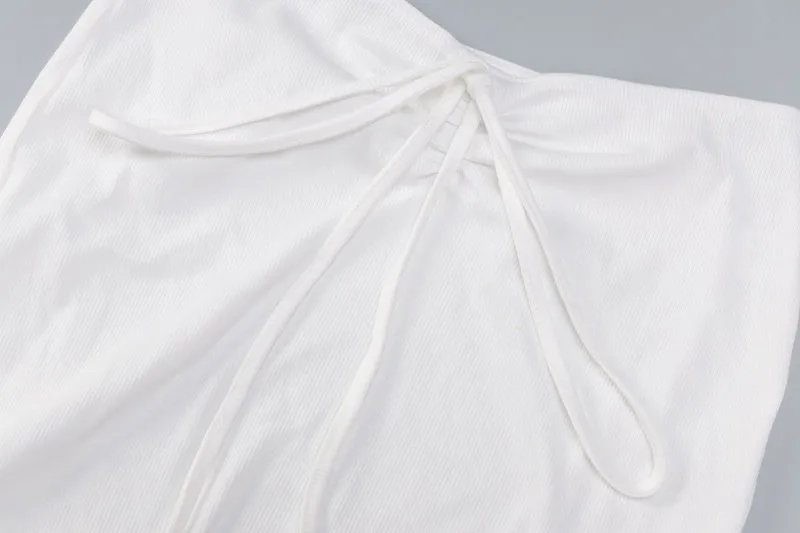 

Two pieces Women Lady Sexy Ruched Clothes set Solid Long sleeve Lace-up Backless Split Tops+Pencil Mini Skirts Party Casual Suit