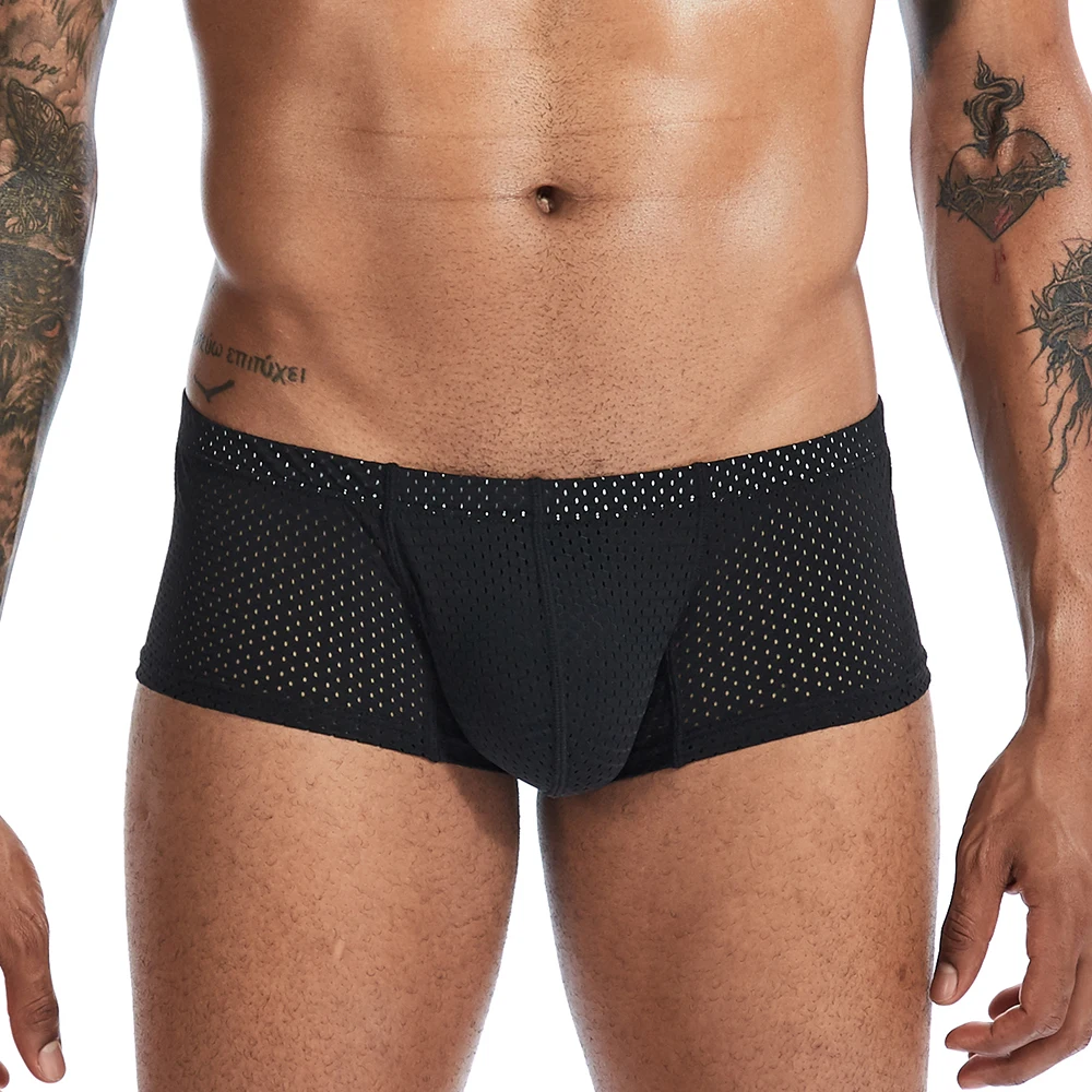 New Sexy Underwear Men Boxer Mesh U Pouch Sexy Underpants Cueca Mesh Pants Trunks Boxer shorts Gay Male Panties