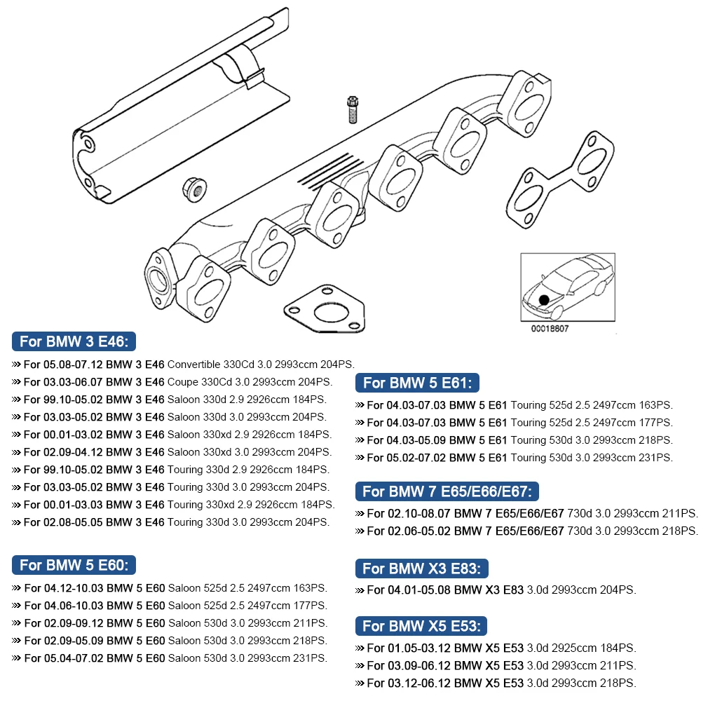 

11627788422 Exhaust Manifold for BMW E46 E39 E60 E61 E38 E65 E83 E53 X3 X5 Stainless Steel 11622248166 11627799728 11627798177