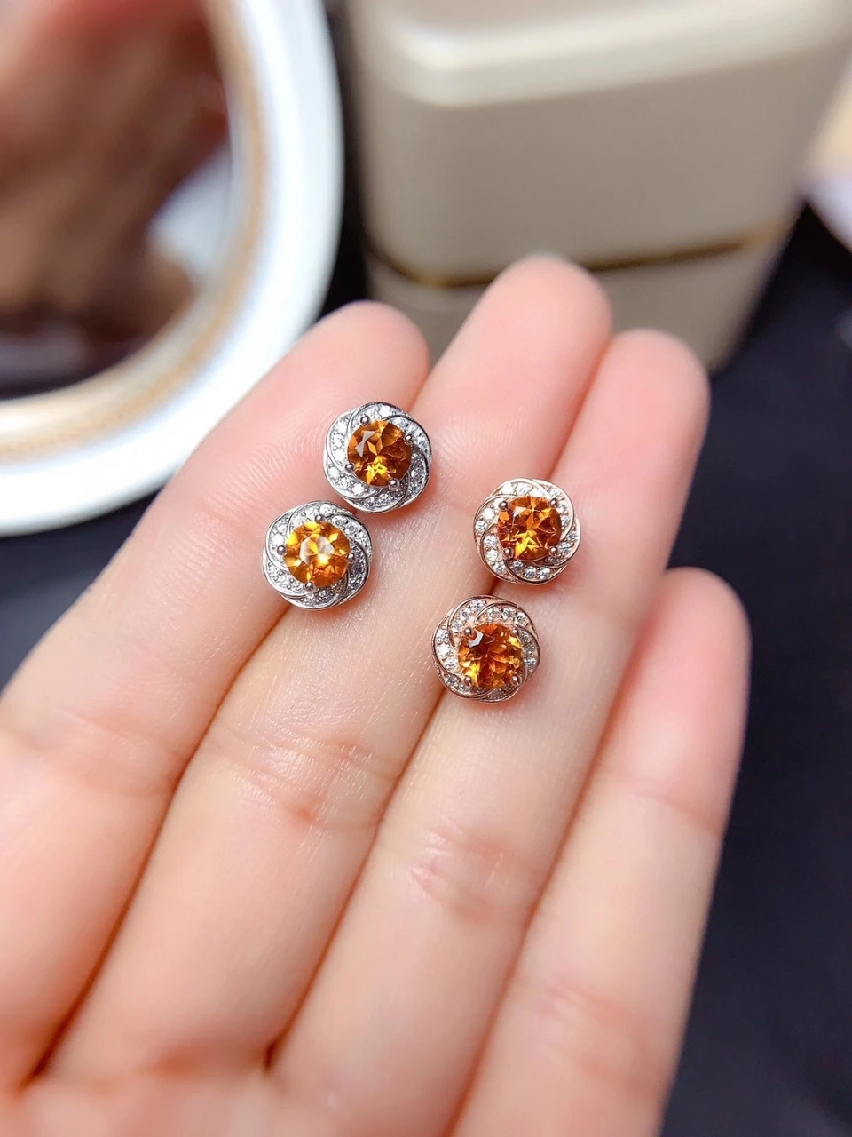 2021 Newest Style Natural Citrine Stud Earrings For Women Jewelry 