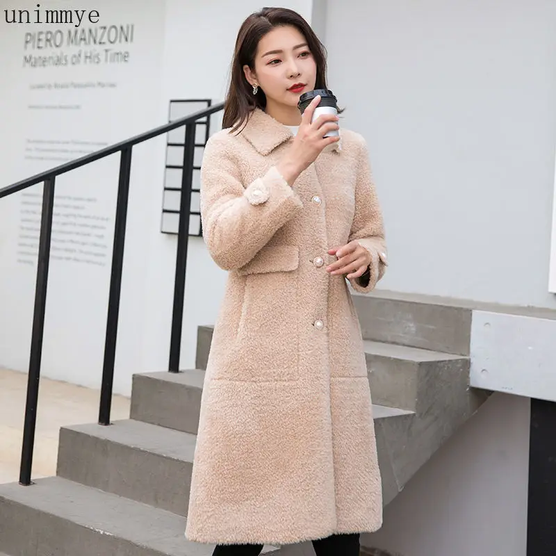 

2022 Winter Women Turn-down Collar Coat Woolen Jacket Loose Wool Real Fur Coat Natural Solid Color Outerwear Plus Size Y14