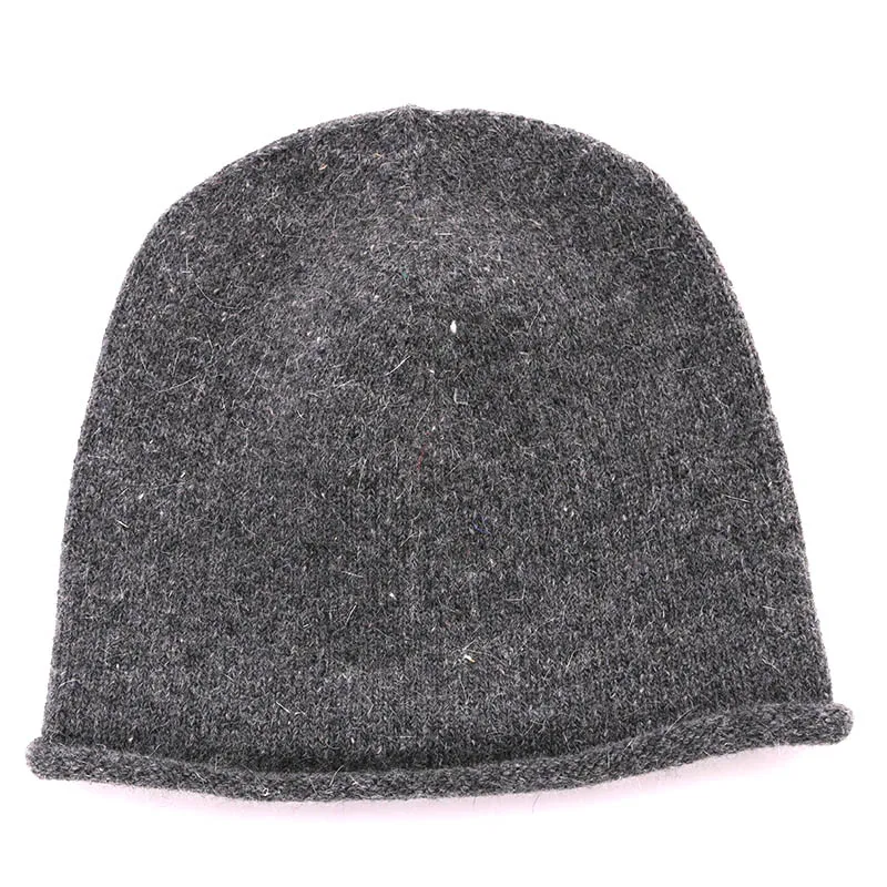 Женские черные вязаные шерстяные бини для теплой зимы, эластичный бренд, толстые шляпы-складки-женские горры.