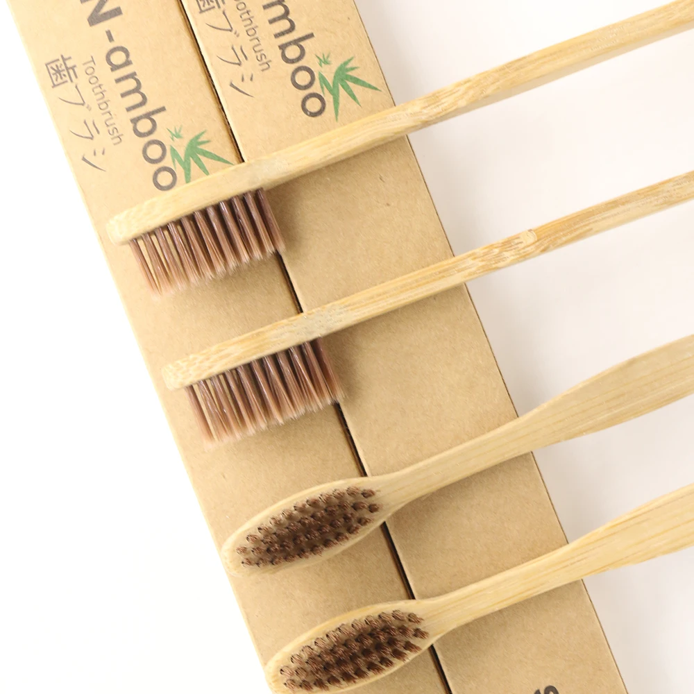 24 упаковки коричневая бамбуковая зубная щетка ручная для взрослых с мягкой
