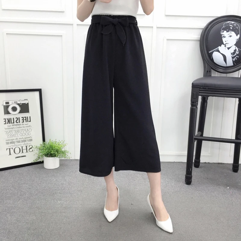 

NEW Pants Women Wide Leg Striped Trousers Womens Breathable Soft Casual Simple All-match Sashes Elastic High Waist Harajuku Fema