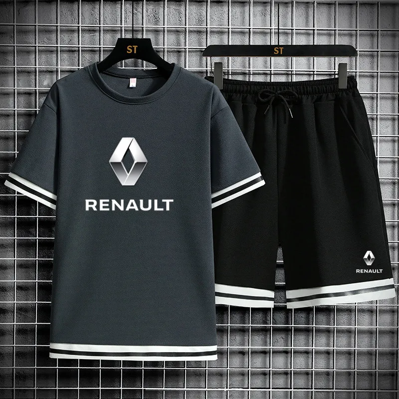 

2021 new RENAULT car LOGO men's short-sleeved hot sale printed T-shirt sports and leisure suit short-sleeve summer 2-piece set
