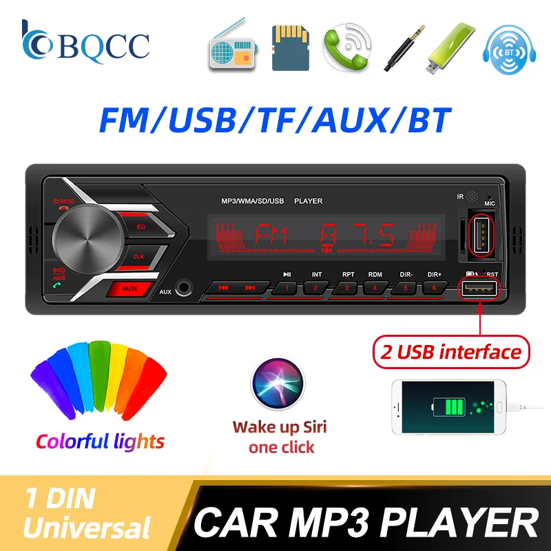 

1 Din 12V Car Stereo MP3 Player Bluetooth AUX USB TF FM Radio Audio In-dash Handsfree MIc Dual USB Autoradio