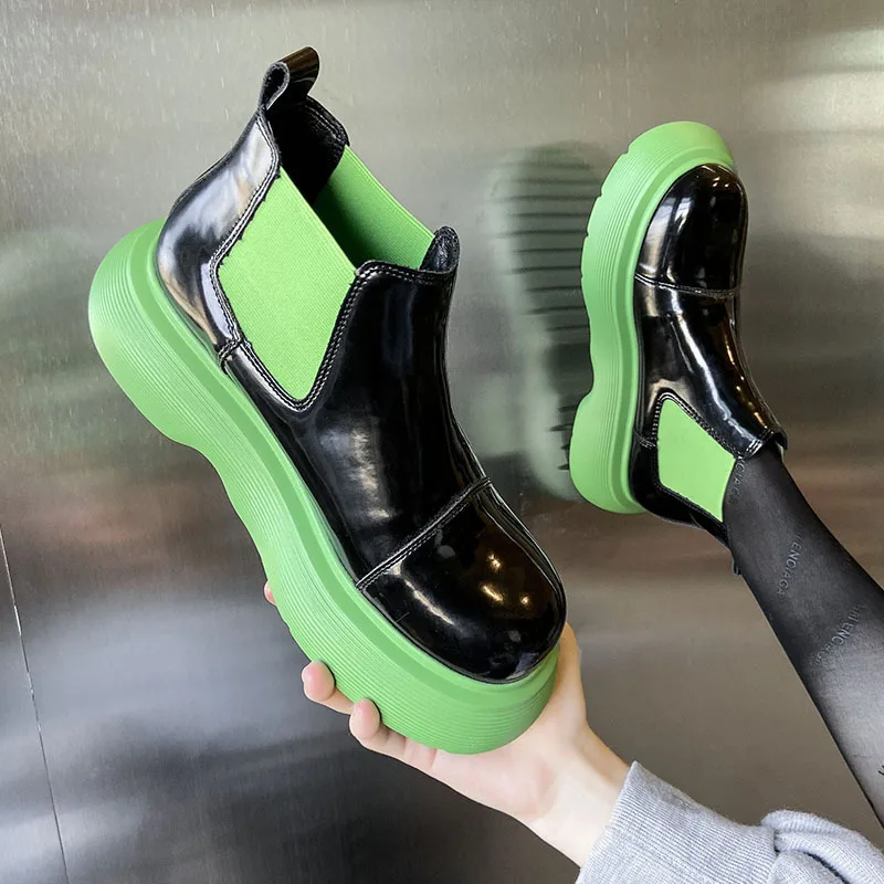 

Chelsea Boots Cow Leather Ankle Boots Women Autumn Slip-On Platform Boots Fashion Comfortable Booties femme
