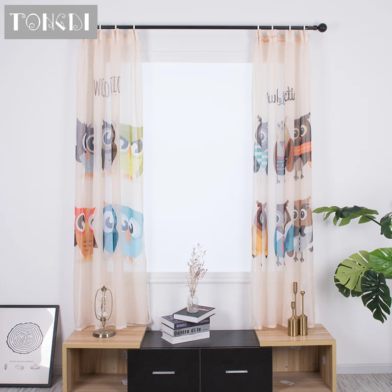 TONGDI 2 шт. Белый Тюль цифровая печать занавес Милая мультяшная Сова прозрачный