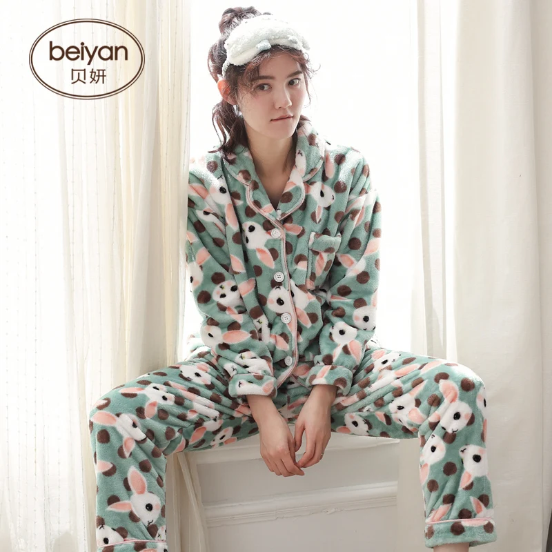 Зимняя Коралловая бархатная женская пижама милый мультяшный женский кардиган