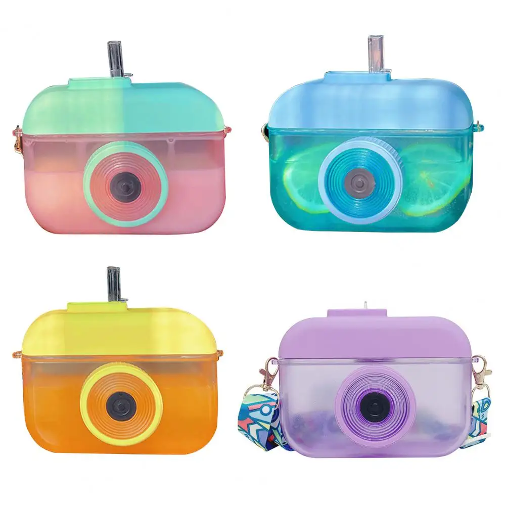 

400ml Creative Camera Straw Water Bottle Kettle High Capacity Healthy Premium Transparent Drinking Cup with Strap for Office