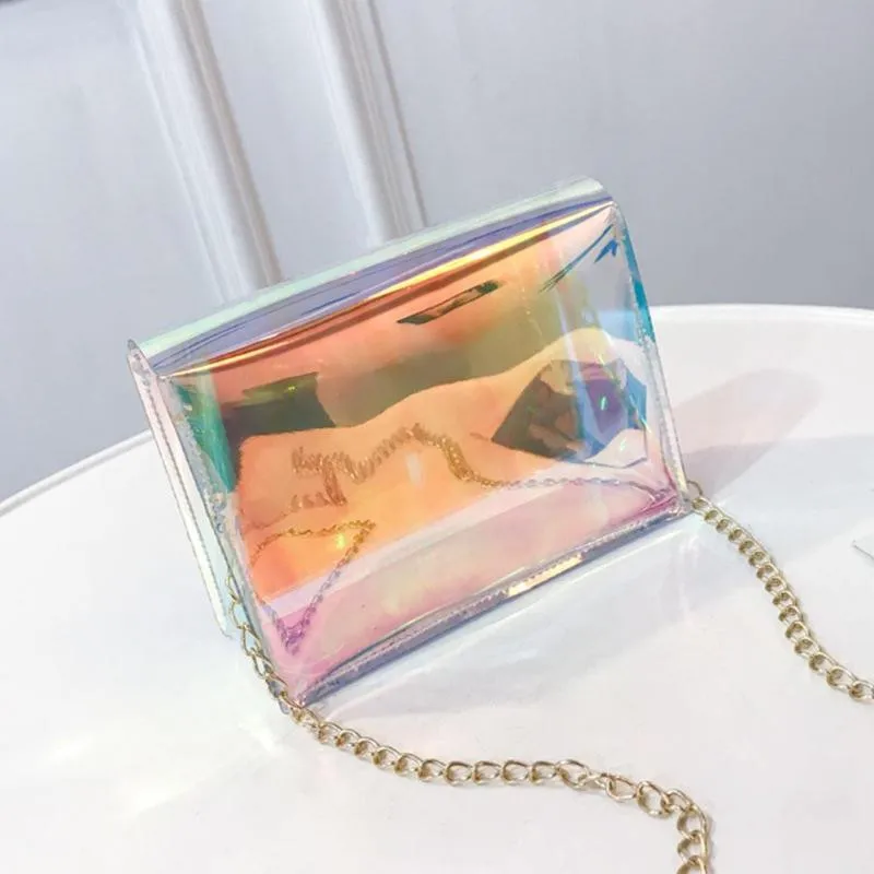 

Women Transparent Bag Clear PVC Jelly Small Tote Messenger Bags Laser Holographic Shoulder Bags Female Lady