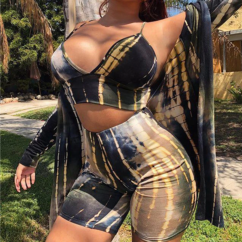 

2PCS Set Women Shorts High Waist Gradient Shorts Two Piece Set Fashion Sexy Tracksuit 2 Piece Summer Beach Party Clothes