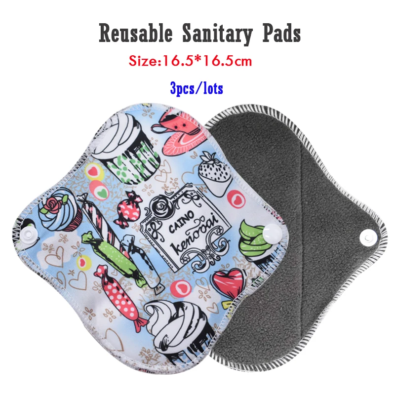 

3pcs women's Panty Liner Cloth Menstrual Pad Bamboo Charcoal Mama Period Sanitary Reusable Washable Pads