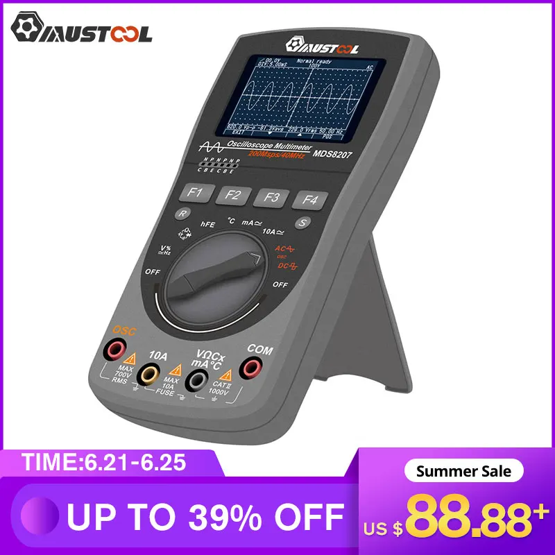 MUSTOOL MDS8207 интеллигентая (ый) 2 в 1 цифровой осциллограф Scopemeter мультиметр 40 МГц 200