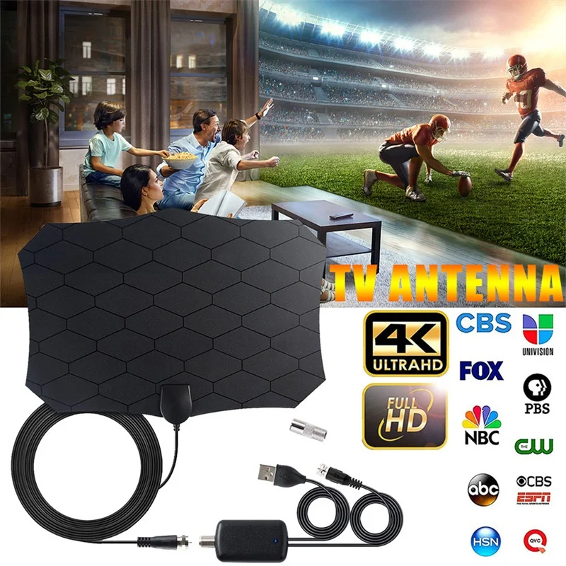 

960 Miles High Quality 4K 28 dBI High Gain HD TV DTV Box Willkey Digital TV Antenna Booster Active Indoor Aerial HD Flat Design