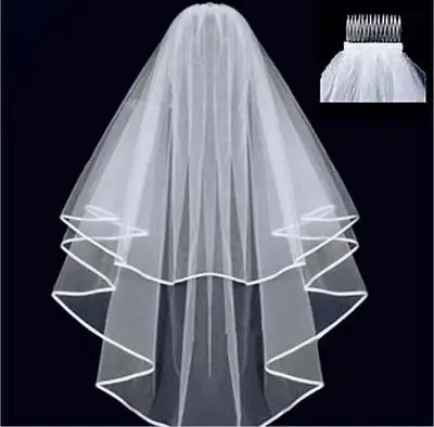 

Beautiful Ivory Short Wedding veil Two Layer Satin Egde Veiled Elbow Bridal Veils Simple Updo wedding accessories Church Veils