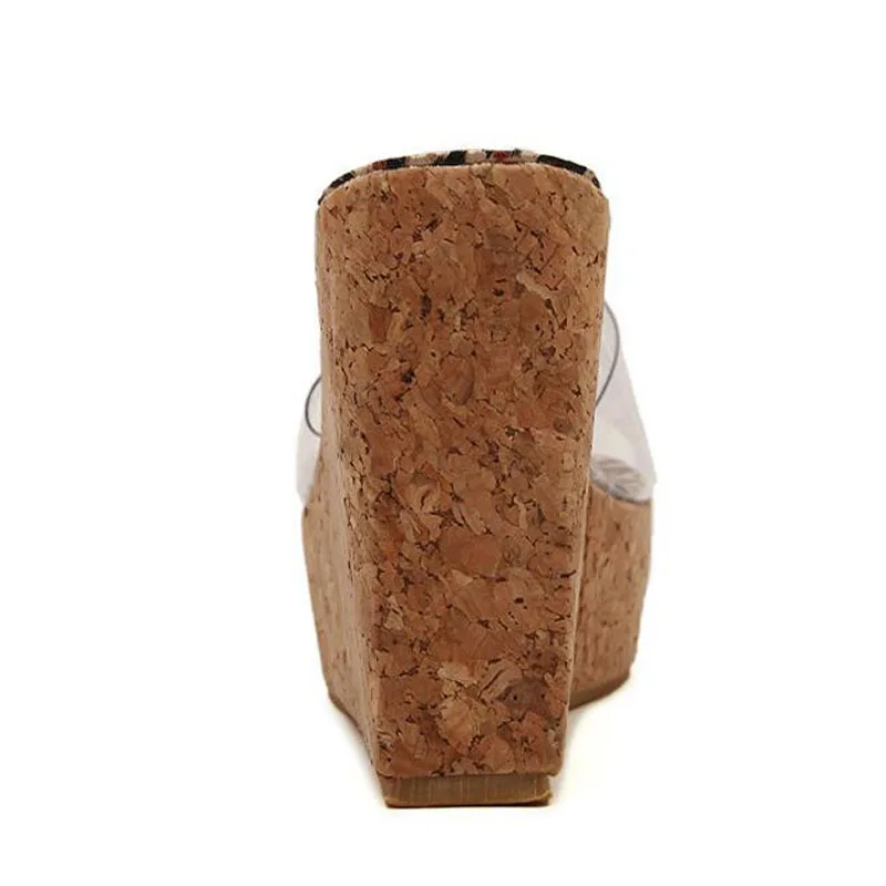 Женская обувь на высоком каблуке шлепанцы танкетке прозрачные Шлепанцы из ПВХ