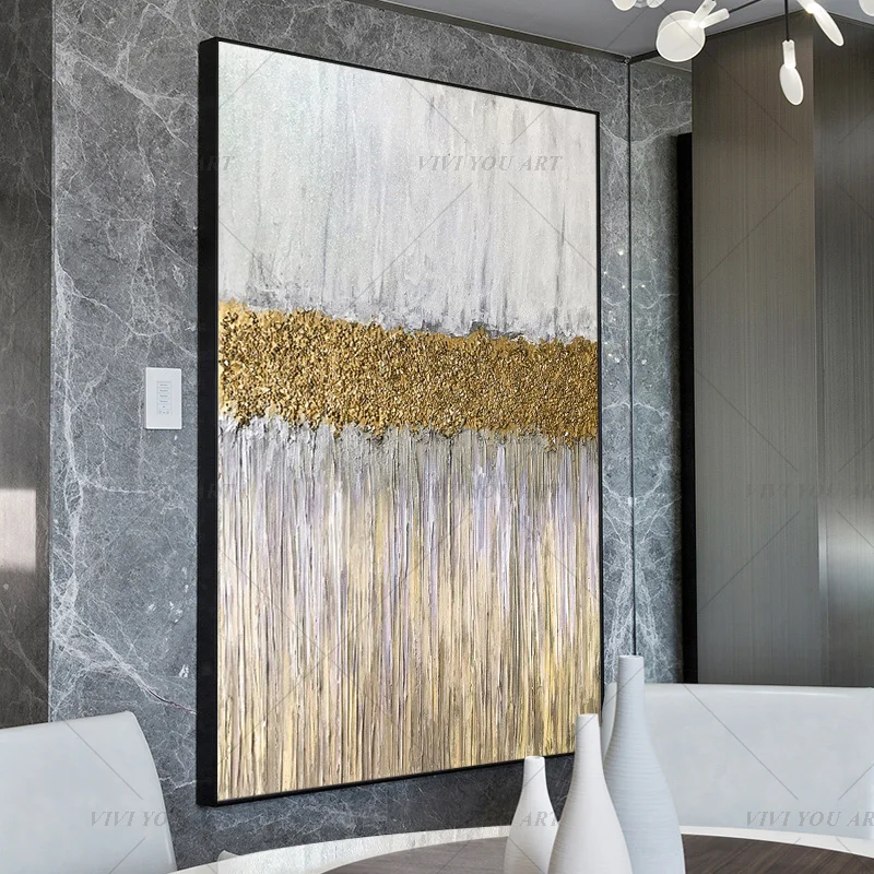 100% ручная работа Золотой Серебряный абстрактный Рисунок современное искусство