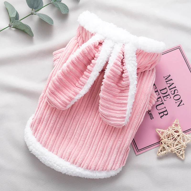 Winter Cat Clothes Warm Fleece Rabbit Ears Hooded Jacket Pet Clothing For Small Dogs Cats Puppy Teddy Chihuahua Coat Funny | Дом и сад